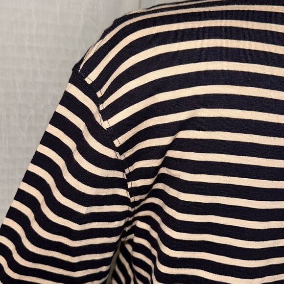 J. Crew S Authentic Knit Goods Navy Cream Striped Long Sleeve Crewneck Cotton T - Picture 8 of 12